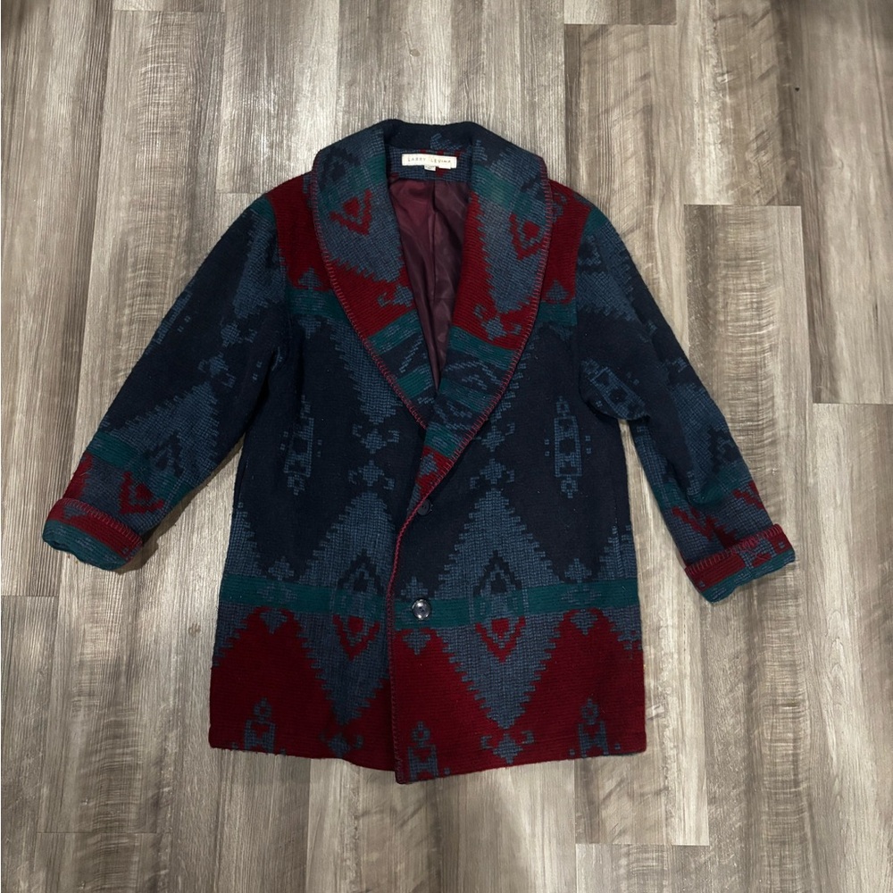 Signature by Larry Levine Red and Blue Patterned Cape